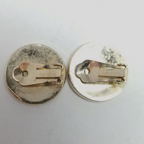 Vintage Berger Rhinestone Clip On Earrings, Gold Tone Round Shape 50s Style - Picture 4 of 7